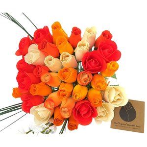 3 Dozen Deluxe Orange Creamsicle Themed Flower Bouquet. The Original Wooden Rose